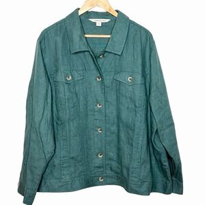 Coldwater Creek Linen Shirt Jacket Green Womens Size 3X Shacket Beach Coastal